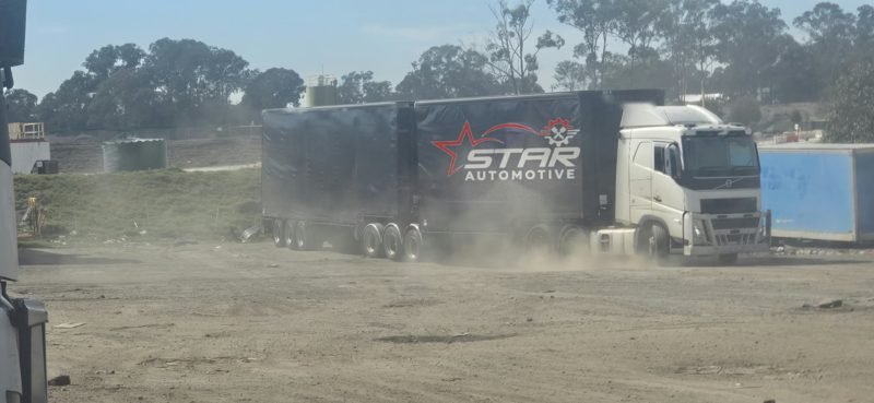 B-double curtainsider on the move